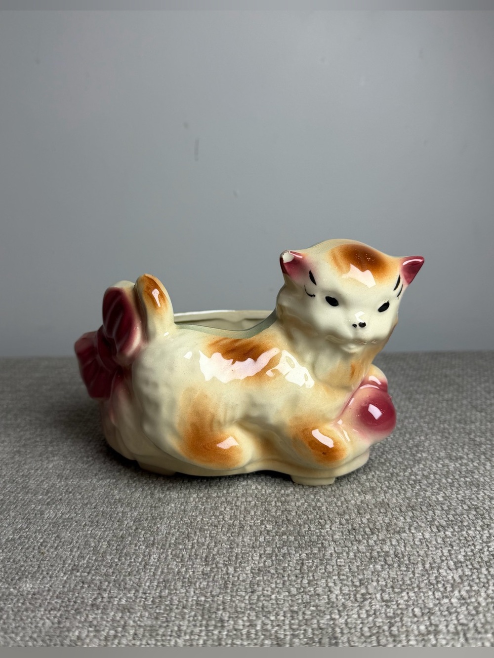 Vintage Ceramic Pottery Cat Kitten MCM Small Succulent Planter Kitsch Coquette